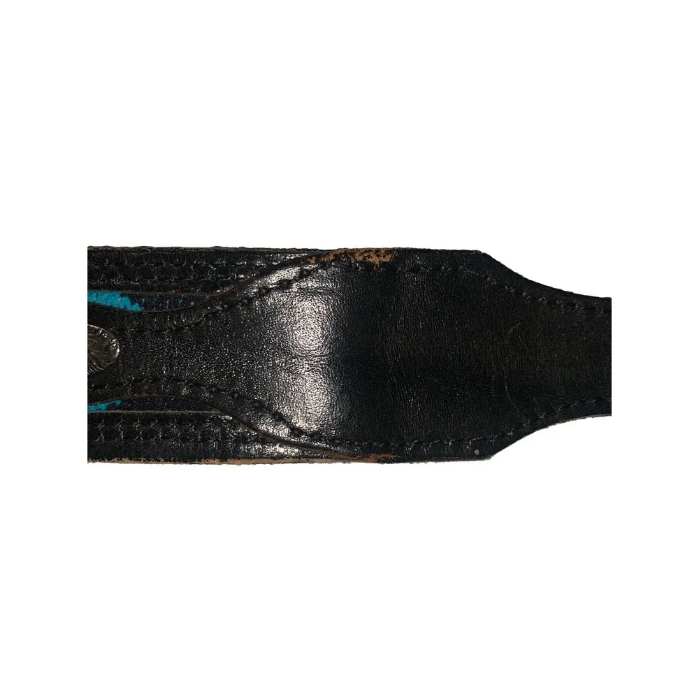 Vintage Dundee Leather Western Belt Womens 28 Turquoise Black Aztec Cowgirl USA